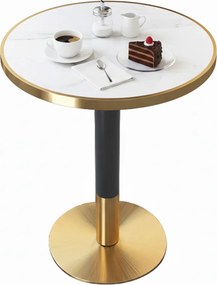 Masă bistro de sufragerie, marmură albă/negru/auriu, diametru 80 cm, OREN
