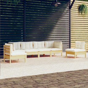 3096196 vidaXL Set mobilier grădină cu perne crem, 6 piese, lemn masiv de pin