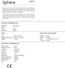 Lustra LED dimabila cu telecomanda Sphere 9L SV-793091D