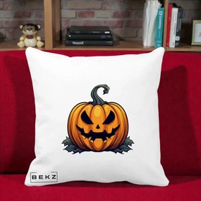 Perna Decorativa Halloween Jack-o'-Lantern Infricosator, 40x40 cm, Alba Mata, Husa Detasabila, Perna Inclusa, BEKZ®