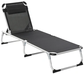 Outsunny Șezlong soare pliabil șezlong de grădină cu pernă de cap șezlong de camping până la 120 kg pentru parcuri în aer liber, grădină, negru | Aosom Romania