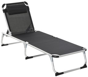 Outsunny Șezlong soare pliabil șezlong de grădină cu pernă de cap șezlong de camping până la 120 kg pentru parcuri în aer liber, grădină, negru | Aosom Romania