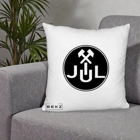 Perna Personalizata JUL Jiul Lupeni Fotbal, 40x40 cm, Alb Pufos, Husa Detasabila, Perna Inclusa, BEKZ®