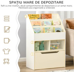 Biblioteca pentru Copii cu mai Multe Rafturi Suport de Organizare cu Sertar de Depozitare pentru Camera de Joaca, Alb HOMCOM | Aosom Romania