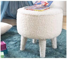 Puf de copii alb cu tapițerie din stofă bouclé Moouv – Artie