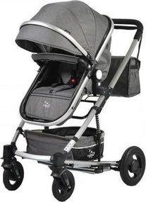 Carucior nou nascuti 2 in 1 NOVOKIDS™ GIGI PRO , Cu geanta bebe inclusa, Roti din cauciuc plin AVE, Cadru aluminiu Silver, Maner reversibil, Spatar