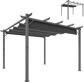 Outsunny Pergolă de Grădină 3x3 m cu Acoperiș Retractabil Protecție UPF30+ Drenaj Cadru din Aluminiu pentru Patio Exterior Gri Închis | Aosom Romania