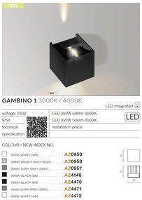 Aplica de perete LED exterior ambientala IP54 GAMBINO 4000K gri inchis