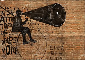 Tablou pe sticlă - Barbat cu biciclete stil Bansky (70x50 cm)