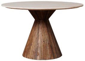 Masa dining, rotunda, din lemn reciclat si marmura, Alba