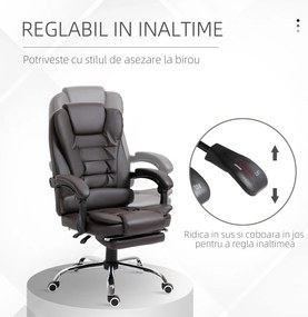 HOMCOM Fotoliu de Birou Rotativ cu Spătar și Înălțime Reglabilă și Suport pentru Picioare,  64,5x69x117 cm, Maro | Aosom Romania