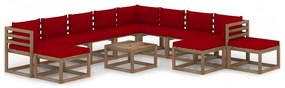 Set mobilier de gradina cu perne rosu vin, 12 piese Bordo, 3x colt + 5x mijloc + 4x suport pentru picioare, 1