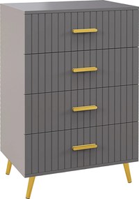 HOMCOM Comodă Modernă cu 4 Sertare, Unitate Sertar Depozitare cu Picioare din Aluminiu, 60x40x90 cm, Gri Închis