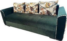 Canapea LILI extensibila, 3 locuri, cu lada de depozitare, culoare verde , 220x95x80 Verde padure, Catifea