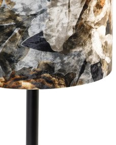 Lampa de masa moderna neagra cu abajur flori 25 cm - Simplo