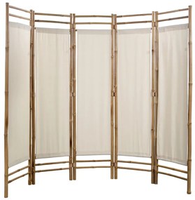 Paravan de camera cu 5 panouri, pliabil, bambus si panza, 200 cm 5