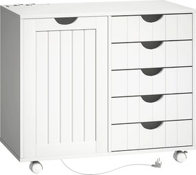 HOMCOM Mobilier pentru imprimantă cu stație de încărcare și roți 5 sertare porturi USB poliță reglabilă alb | Aosom Romania