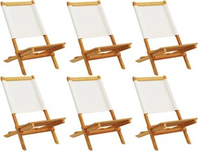 vidaXL Scaune de grădină pliabile 6 buc., textil alb crem/lemn masiv