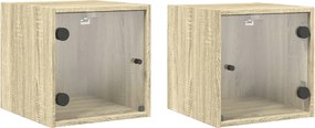 vidaXL Noptiere cu uși din sticlă, 2 buc., stejar sonoma, 35x37x35 cm