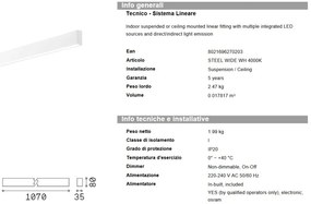 Lustra liniara cu lumina directa si indirecta STEEL WIDE White 4000K