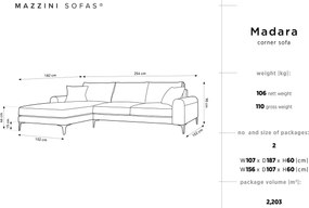 Coltar stanga, Madara, Mazzini Sofas, 5 locuri, gold legs, 254x182x90 cm, catifea, bej
