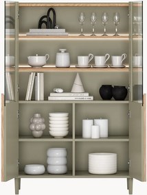 Vitrină Amilio 100 cm pe picioare - eucalipt / stejar baltic dune / mânere stejar natural