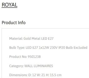 Aplica de perete design decorativ ROYAL aurie