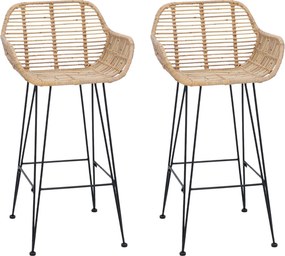 vidaXL Scaun Bar 2 pcs natural 55 x 52 x 92 cm Ratan și Fier