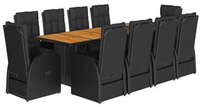 3277650 vidaXL Set mobilier de exterior cu perne, 11 piese, negru, poliratan