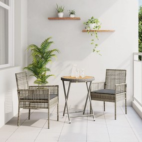 Set Bistro de Grădină vidaXL 3 Piese cu Perne Gri din Poliratan