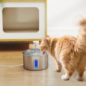 PawHut Fântână din Inox 2,5L pentru Pisici cu LED și 2 Moduri de Flux, Argintiu | Aosom Romania