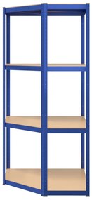 Rafturi de depozitare cu 4 niveluri, 3 buc., albastru otel lemn