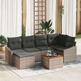 vidaXL Set de canapea de grădină cu perne, 7 piese, poliratan gri, acacia