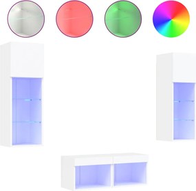 vidaXL Comode TV de perete cu lumini LED, 4 piese, alb