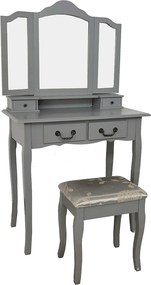 Masa de toaleta REGINA NEW, gri, cu taburet si oglinda, 80x40x142 cm