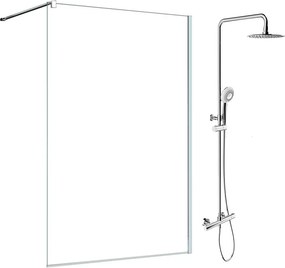 Pachet paravan dus Walk-In SanSwiss Easy crom 90x200 cm si coloana de dus Omnires Y crom