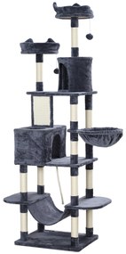 PawHut Copac pentru Pisici, 206 cm, cu Paturi, Hamace și Stâlpi de Scrăcat, Confortabil și Sigur, Ideal pentru 1-3 Pisici, Gri închis | Aosom Romania