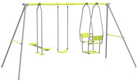 Outsunny, leagăn portic 3 în 1 pentru copii, cu 2 locuri față în față și 1 scaun de leagăn, greutate maximă 225 kg, verde | Aosom Romania