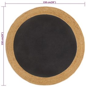 Covor impletit, negru si natural, 150 cm, iuta   bumbac, rotund Negru, 150 cm