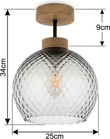 BRILAGI - LED lustru aplicat R GLASS 1xE27/60W/230V Ø 25 cm stejar/gri fumuriu