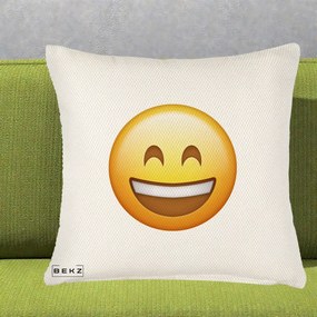 Perna Decorativa Emoji Zambet Mare, 40x40 cm, Crem Reliefat, Husa Detasabila, Perna Inclusa, BEKZ®