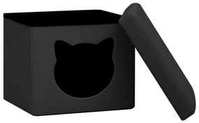 Taburet depozitare pliabil, negru cu model pisica, tesatura 1, Negru
