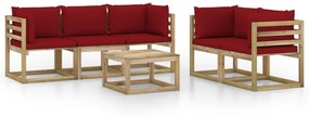 3065215 vidaXL Set mobilier de relaxare pentru grădină perne roșu vin 6 piese