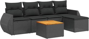 vidaXL Set mobilier de grădină cu perne, 6 piese, negru, poliratan