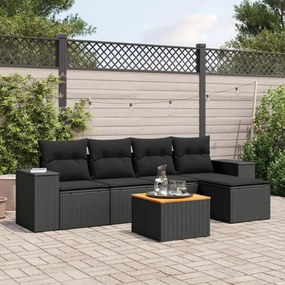 3257749 vidaXL Set mobilier de grădină cu perne, 6 piese, negru, poliratan