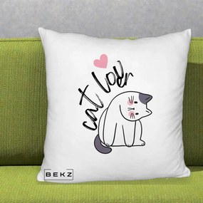 Perna Personalizata Cat Lover Pisica Ilustratie Linie, 40x40 cm, Alb Pufos, Husa Detasabila, Perna Inclusa, BEKZ®