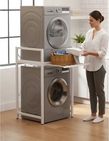 Suport raft pentru mașină de spălat și uscător cu sertar,alb