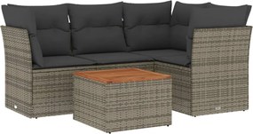 vidaXL Set canapea de grădină cu perne, 5 piese, gri, poliratan