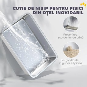 PawHut Litieră din Oțel Inoxidabil pentru Pisici cu Capac Detasabil, Lopățică, Pungi Filtrante, pentru Pisici Mari, Albă | Aosom Romania