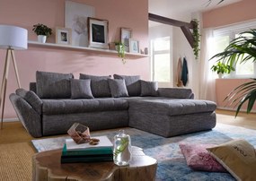 Colțar extensibil dumonde cu ladă de depozitare si sezut confortabil din spuma high-density, Loana Magma Grey II 270x185 cm